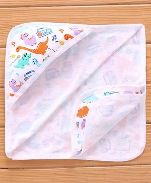 Babyhug Terry Knit Hooded Bath Towel Dino Print L 76 x B 76 cm - Multicolour