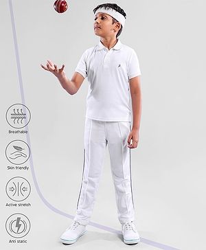 Pine Active Half Sleeves T-Shirt & Track Pant Cricket Jersey Set Solid - White