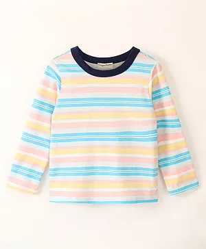 CrayonFlakes Full Sleeves  Striped Printed T Shirt - Blue