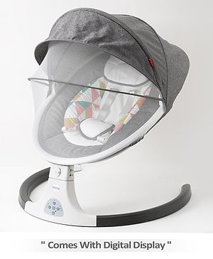Babyhug Electric Rocker with Mosquito Net Baby Swing Cradle with Remote & 5 Modes of Speed Safety Belt  & Music- Grey