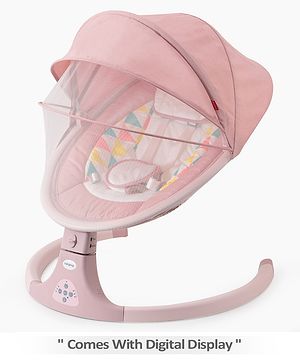 Babyhug Electric Rocker with Mosquito Net Baby Swing Cradle with Remote & 5 Modes of Speed Safety Belt  & Music- Pink