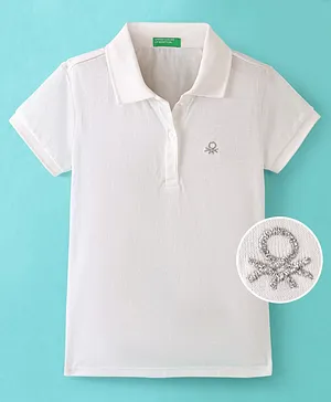 UCB Knit Half Sleeves Solid Polo T-Shirt - Off White