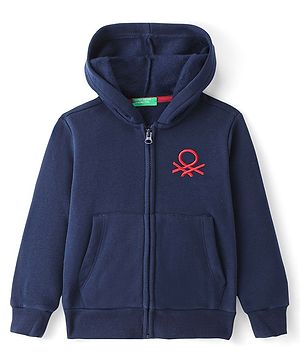 UCB Full Sleeves Knit Sweatjacket with Logo Design - Blue