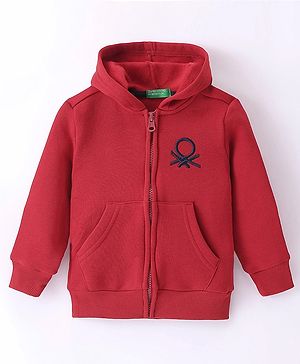 UCB Full Sleeves Knit Sweatjacket with Logo Design - Red