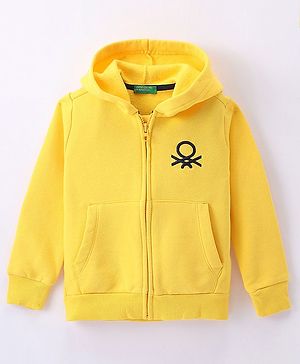 UCB Full Sleeves Knit Sweatjacket with Logo Design - Yellow