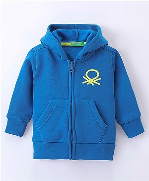 UCB Full Sleeves Knit Sweatjacket with Logo Design - Light Blue