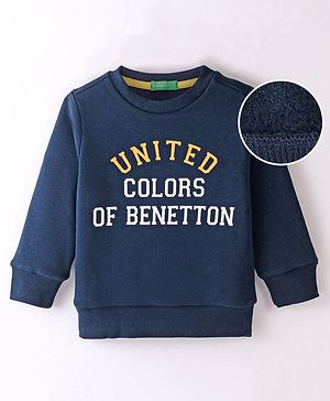 UCB Full Sleeves Sweatshirt Text Print - Blue