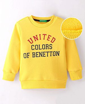 UCB Full Sleeves Sweatshirt Text Print - Yellow