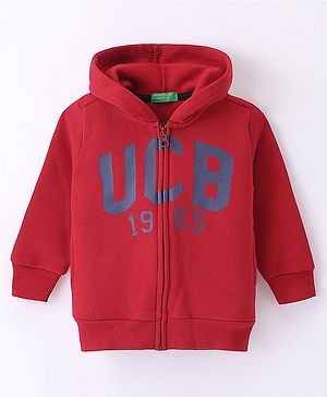 UCB Full Sleeves Hooded Sweatjacket Logo Print - Red