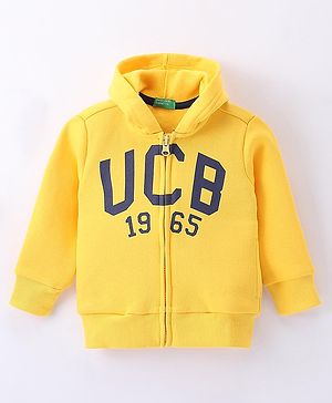 UCB Full Sleeves Hooded Sweatjacket Logo Print - Yellow