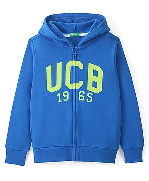 UCB Full Sleeves Hooded Sweatjacket Logo Print - Cobalt Blue