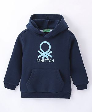 UCB Full Sleeves Hooded Sweatshirt Logo Print - Blue