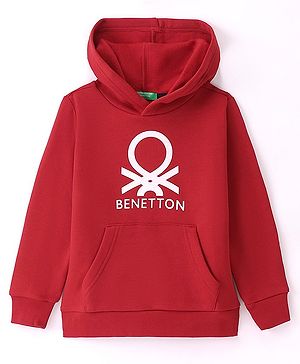 UCB Full Sleeves Hooded Sweatshirt Logo Print - Red