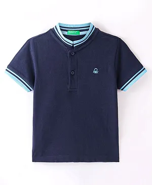 Ucb Knit Half Sleeves Polo T-Shirt Logo Embroidered -Blue