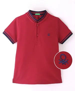 Ucb Knit Half Sleeves Polo T-Shirt Logo Embroidered -Maroon