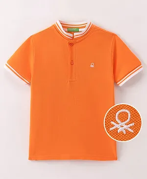 UCB Knit Half Sleeves Polo T-Shirt Logo Embroidered -Orange