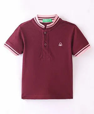 UCB Knit Half Sleeves Polo T-Shirt Logo Embroidered -Maroon