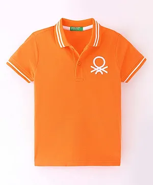 UCB Cotton Knit Half Sleeves Polo T-Shirt Logo Embroidery - Orange