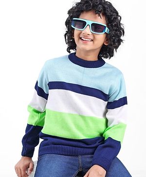 Pine Kids Full Sleeves Sweater Striped - Blue Green & White