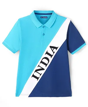 Pine Kids 100% Cotton Knit Half Sleeves Bio Washed Cut & Sew Design Polo T-Shirt - Blue & Navy Blue
