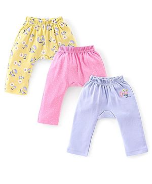 Babyhug Cotton Knit Full Length Diaper Legging Floral Print Pack Of 3 - Multicolor