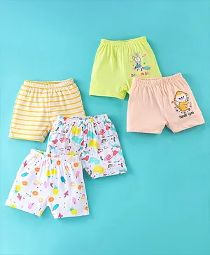 OHMS Cotton Jersey Knit Knee Length Shorts Stripes & Fruits Print Pack of 5 - Multicolor