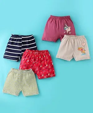 OHMS Cotton Jersey Knit Knee Length Shorts Stripes & Deer Print Pack of 5 - Multicolor
