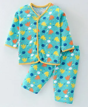 OHMS Cotton Jersey Full Sleeves Printed Night Suit  - Sea Green
