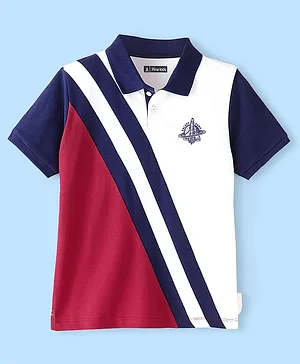 Pine Kids 100% Cotton Knit Half Sleeves Biowashed Polo T-Shirt - Persian Red & Snow White
