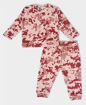Mi Arcus  Full Sleeves Camouflage  Colour Abstract Winter Wear Sweatshirt & Pant Set - Peach