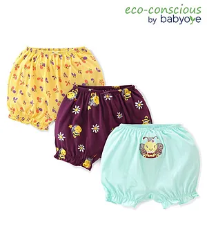 Babyoye Eco Conscious Cotton  Bees & Floral Print Bloomers Pack of 3 - Multicolour