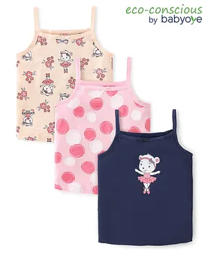 Babyoye Cotton Eco conscious Knit Sleeveless Slips Floral & Polka Dot Print Pack of 3 - Multicolor