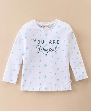 Lazy Bones Sinker Full Sleeves Top With Text & Star Print - White