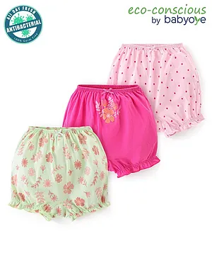 Babyoye Eco Conscious Cotton Bloomer With Floral & Polka Dots Print - Pink & Green