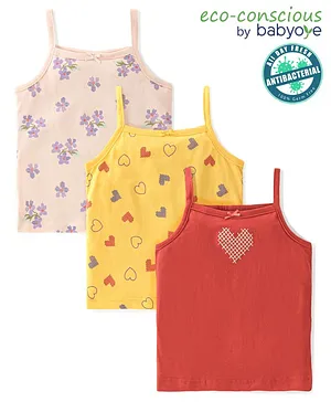Babyoye Eco Conscious Cotton Sleeveless Slips Floral Print Pack of 3 - Red & Yellow