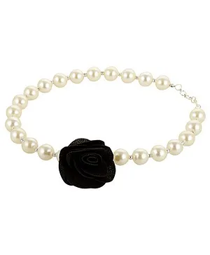 Funkrafts Pearl Necklace With Rose - Black