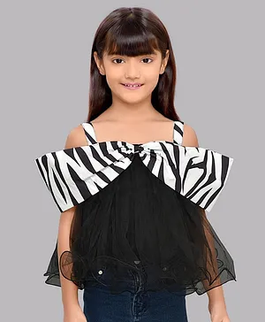 PinkChick Off Shoulder Bow Detailed With Zebra Printed Flared Top -  Black