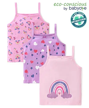 Babyoye Eco Conscious Cotton Sleeveless Slips Rainbow Print Pack of 3 - Pink & Purple