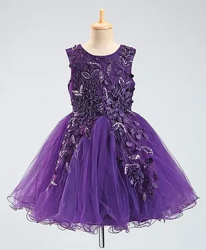 Mark & Mia Sleeveless Party Dress with Floral Corsage Motif & Pearl Detailing - Purple