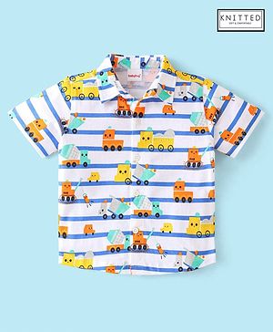 Babyhug 100% Cotton Knit Half Sleeve Regular Collar Car Printed  Shirt - White
