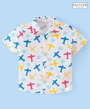 Babyhug Cotton Knit Half Sleeves Airplane Printed Regular Shirt - White