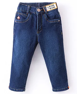Little Kangaroos Cotton Full Length Straight Fit Washed Denim Jeans - Dark Blue