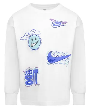 Nike Full Sleeves Sun & Shark With Brand Logo Printed Tee - White