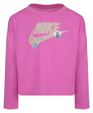 Nike Full Sleeves Placement Brand Logo Printed Tee - Pink