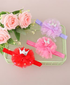 Babyhug Free Size Headbands Floral & Crown  Applique  Pack of 3- Multicolor