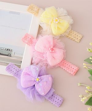 Babyhug Free Size Headbands With Floral Applique & Bow Pack of 3 - Multicolor