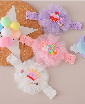 Babyhug Free Size Headbands With Floral Applique Pack of 3 - Multicolor
