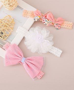 Babyhug Free Size Headbands With Bow & Floral Applique Pack of 3 - Multicolor