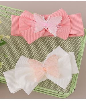 Babyhug Free Size Headbands With Bow & Butterfly Applique Pack of 2-  Pink & White
