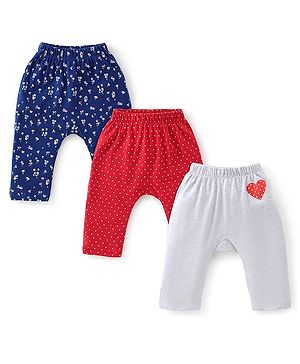 Babyhug Cotton Knit Full Length Diaper Pants Floral Print Pack Of 3 - Multicolour